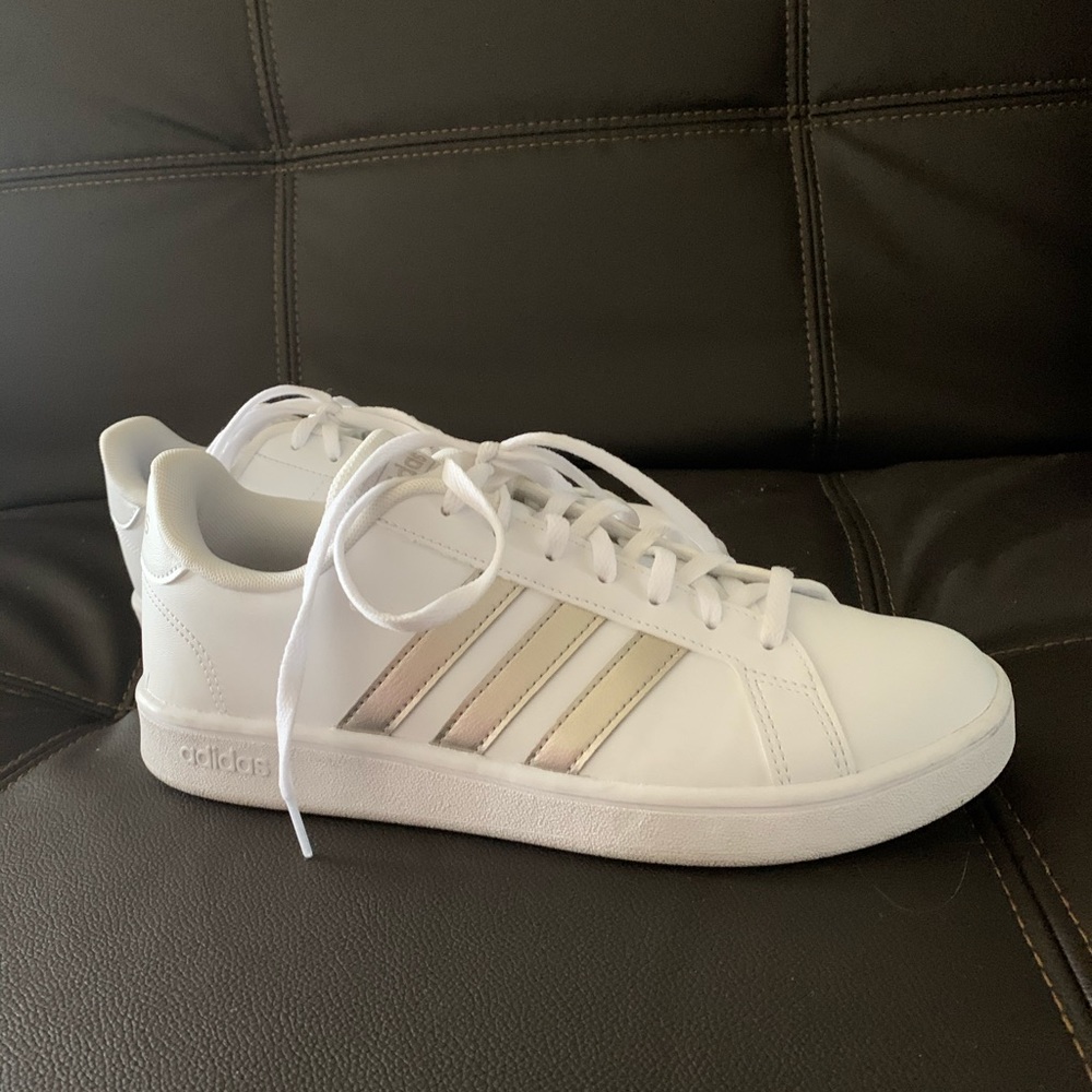 Adidas Grand Court White with Metallic stripes